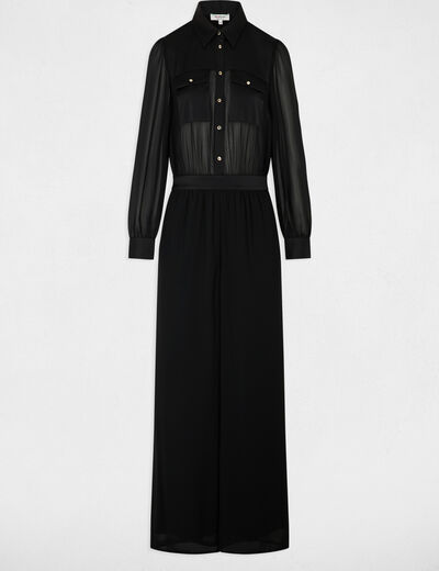 Combinaison fluide col &agrave; revers noir femme