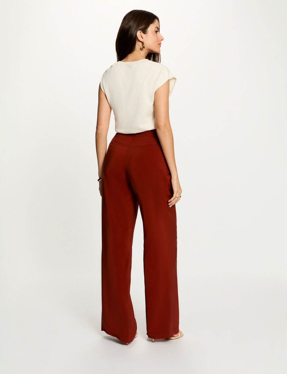 Top asym&eacute;trique sans manches ivoire femme