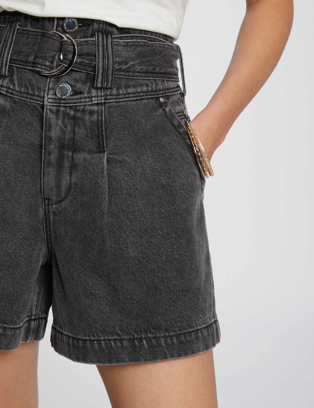 Short en jean taille haute gris moyen femme