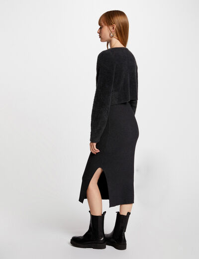 Robe tricot midi ajust&eacute;e 2-en-1 gris fonc&eacute; femme