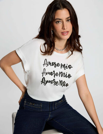 T-shirt col rond blanc femme