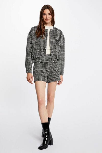 Short droit avec fils métallisés noir femme
