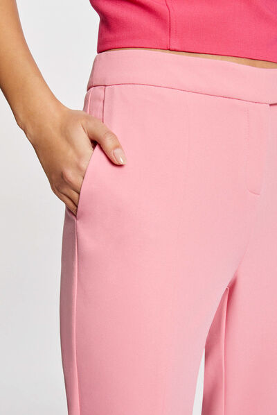 Pantalon tailleur ajusté fendu rose clair femme