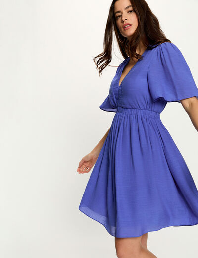 Robe courte pliss&eacute;e bleu femme