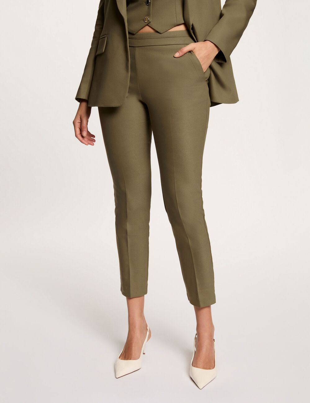 Pantalon cigarette 7/8&egrave;me vert kaki femme