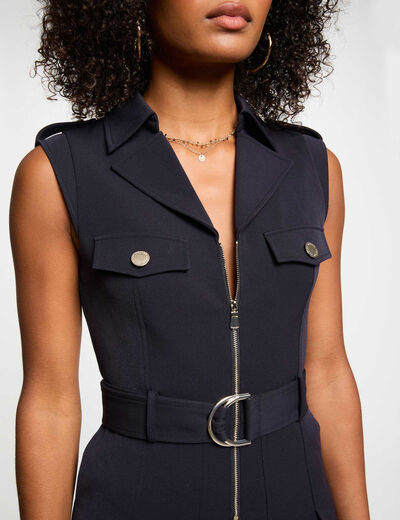 Robe courte trapèze plis bleu marine femme