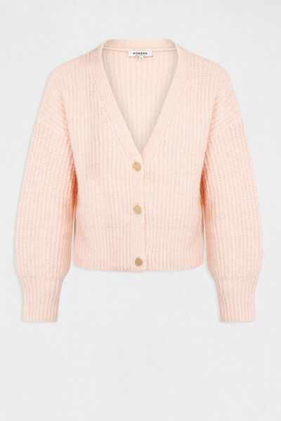 Gilet droit boutonné col en V rose femme
