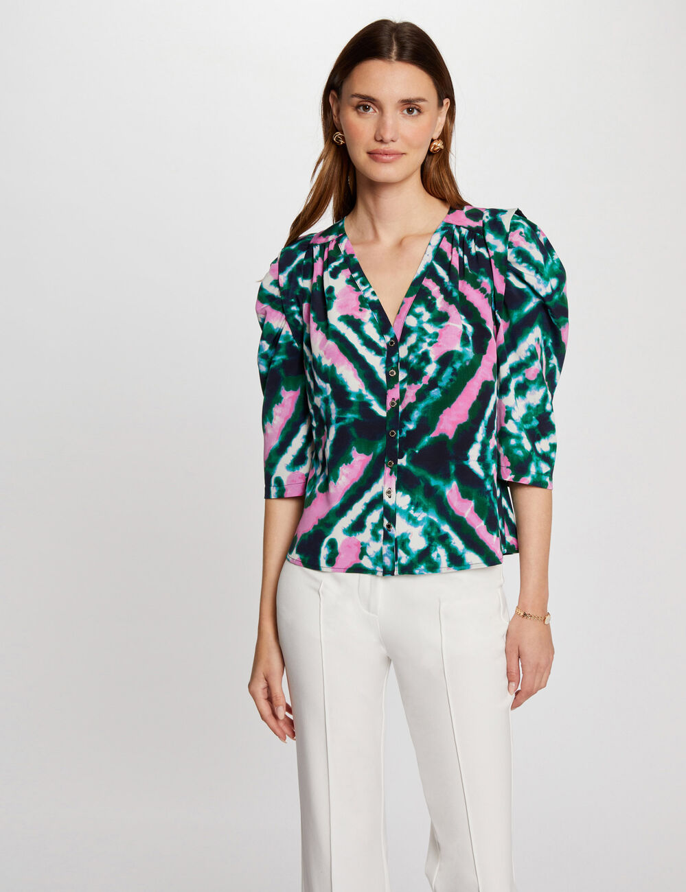 Chemise manches 3/4 imprim&eacute;e multico femme