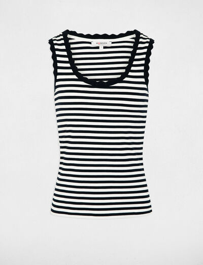 D&eacute;bardeur ray&eacute; col rond bleu marine femme