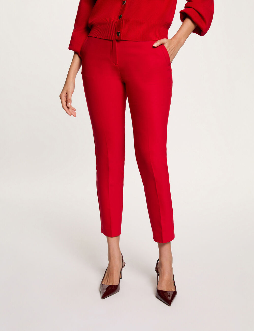 Pantalon city droit 7/8&egrave;me rouge femme