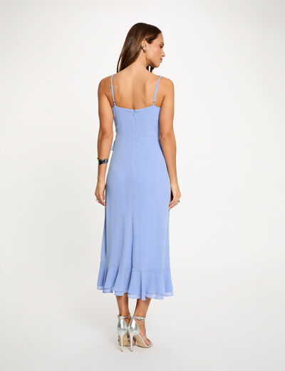 Robe mi-longue col v bleu femme