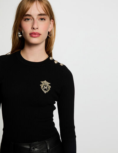 Pull col rond c&ocirc;tel&eacute; noir femme