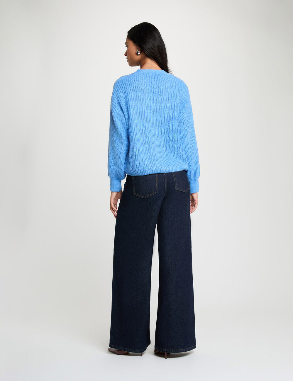 Gilet col v bleu femme