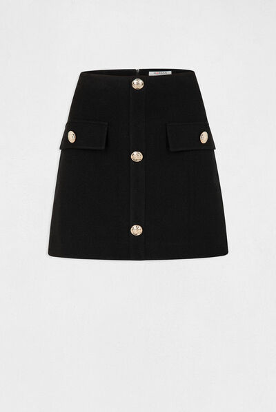 Jupe droite taille haute avec boutons noir femme