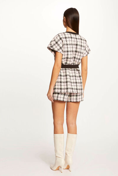 Veste droite ceinturée à carreaux multico femme