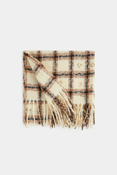 Écharpe à carreaux avec franges marron femme