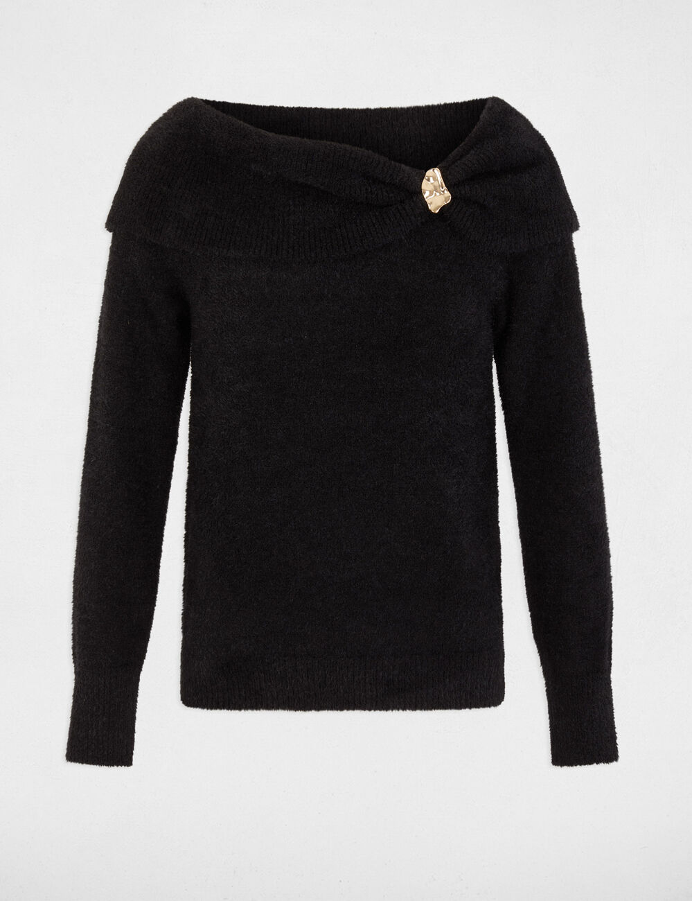 Pull col bardot noir femme