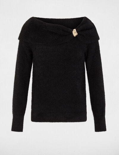 Pull col bardot noir femme