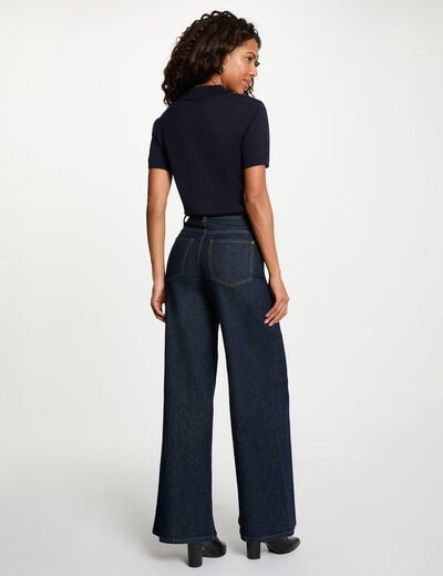 Pull col &agrave; revers bleu marine femme