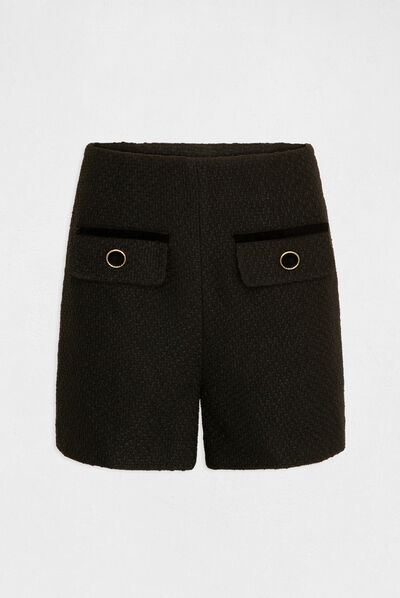 Short droit détails velours noir femme