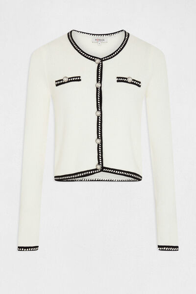Gilet droit avec bandes contrastantes ecru femme