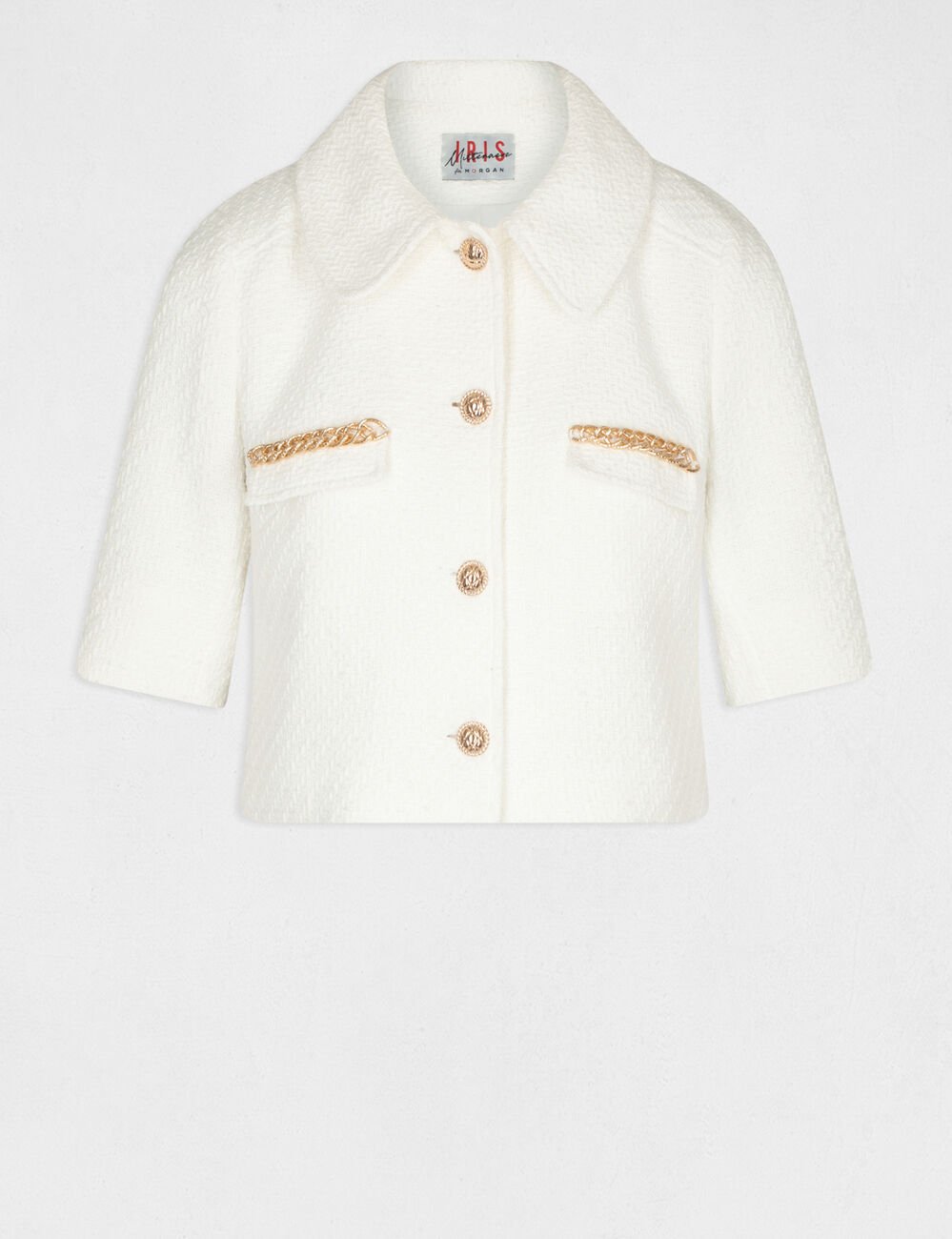 Veste droite avec détails chaînes ecru femme