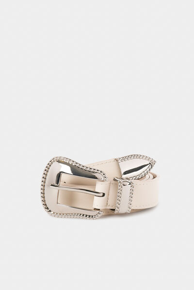 Ceinture avec boucle western ivoire femme