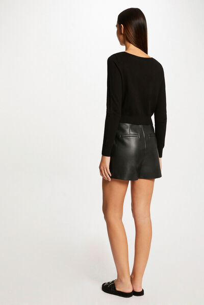 Gilet manches longues boutonné noir femme