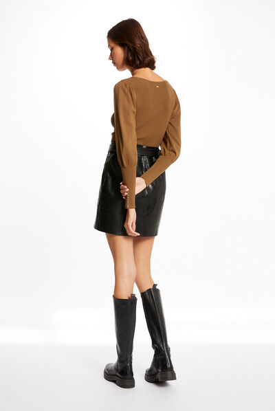 Pull manches longues avec boutons olive femme