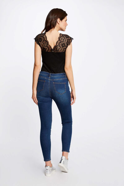 T-shirt manches courtes à dentelle noir femme