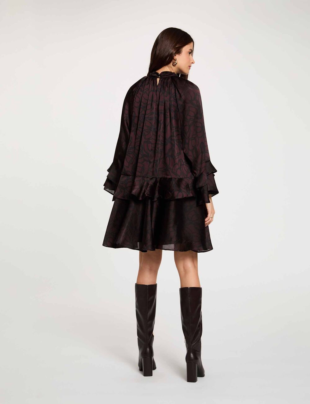 Robe courte col montant multicolore femme