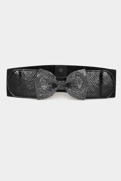 Ceinture élastiquée avec noeud strass noir femme