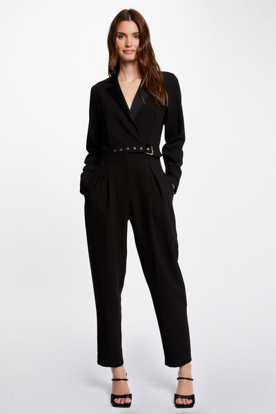 Combinaison droite ceinturée noir femme