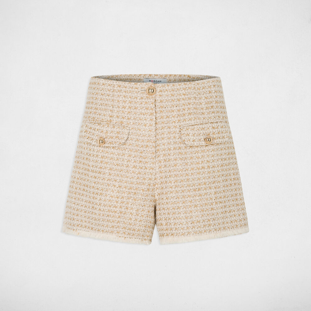 Short tweed taille haute multicolore femme
