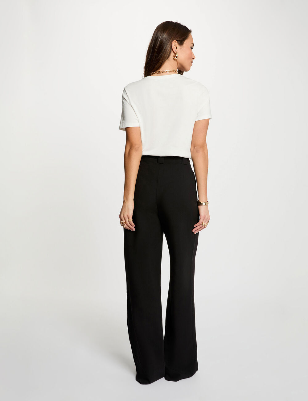 Pantalon large taille haute noir femme