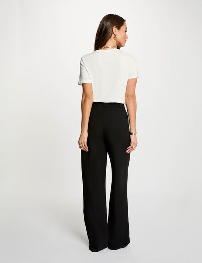Pantalon large taille haute noir femme