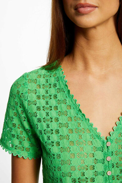 T-shirt manches courtes en dentelle vert femme