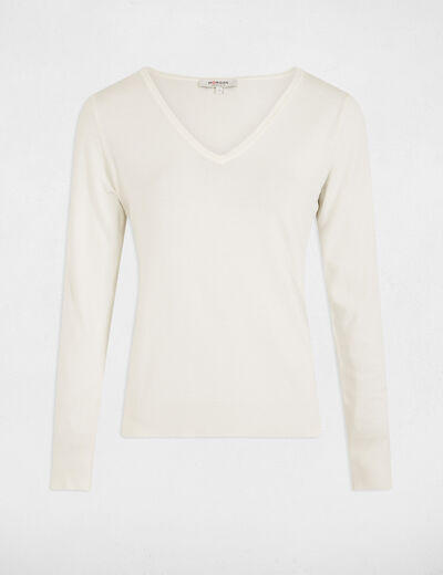 Pull col en V blanc femme