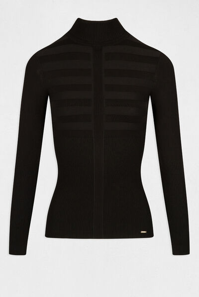 Pull manches longues col roulé noir femme