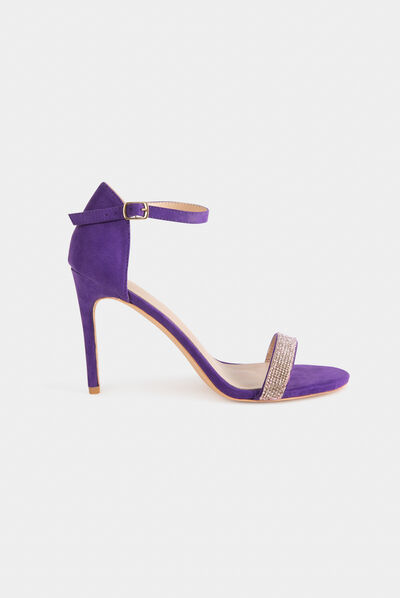 Sandales à talons avec détails bijoux violet fonce femme