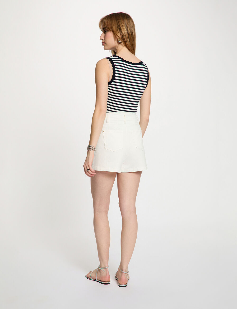 D&eacute;bardeur ray&eacute; col rond bleu marine femme