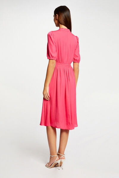 Robe manches 3/4 boutonnée à l'avant rose moyen femme
