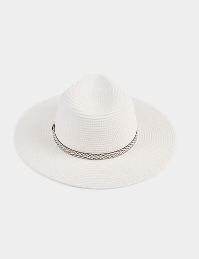 Chapeau paille graphique blanc femme