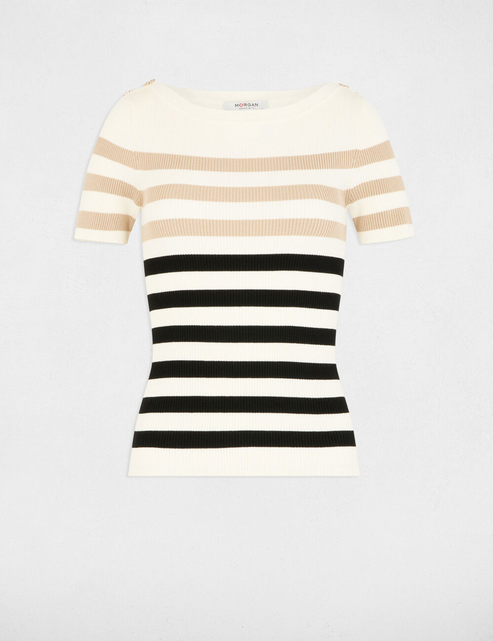 Pull manches courtes rayé ivoire femme