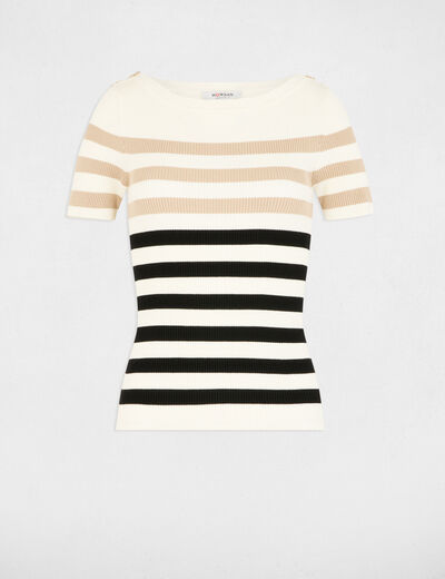 Pull manches courtes rayé ivoire femme