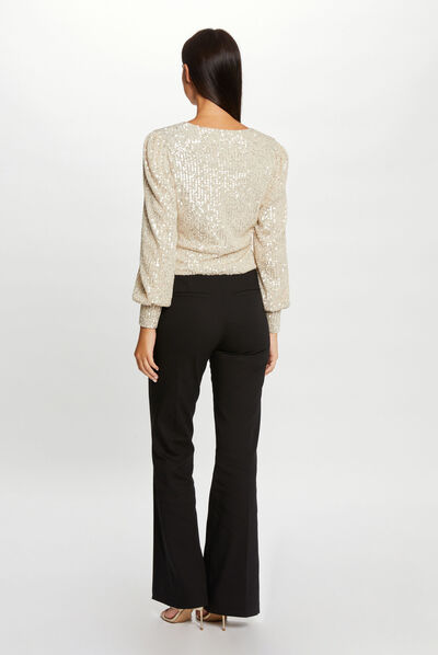 T-shirt manches longues à sequins champagne femme
