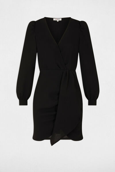 Robe ajustée drapée manches longues noir femme