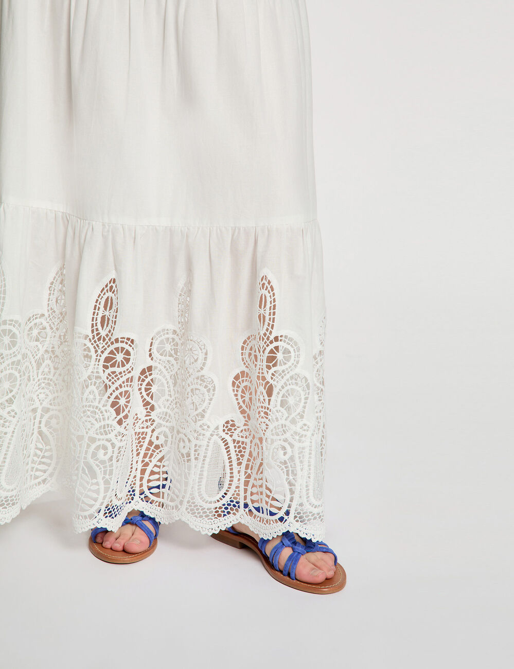 Jupe longue d&eacute;tail dentelle blanc femme