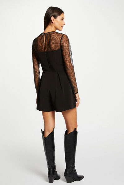 Combinaison jambes larges avec dentelle noir femme