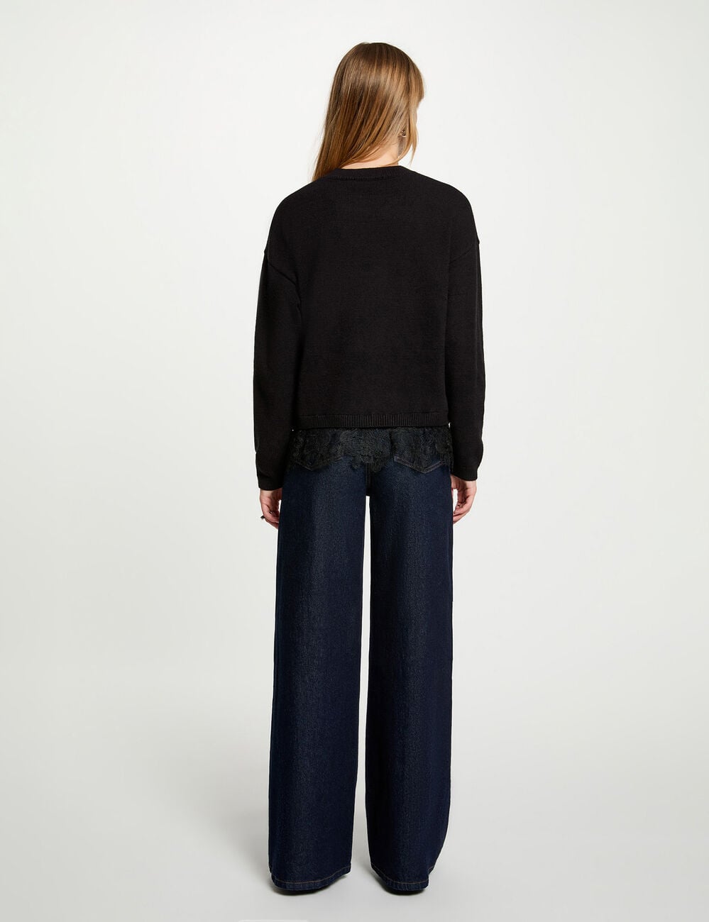 Pull col rond noir femme